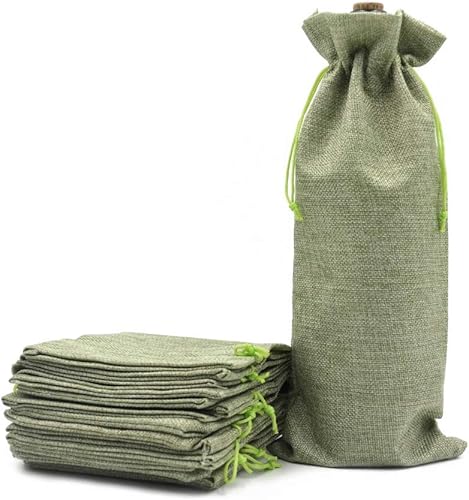 Miniatura 48 de 10 bolsas de regalo de vino de arpillera, con cordón, de lino, champán, bolsa para botella de vino, Navidad, boda, cumpleaños, fiesta, bolsas