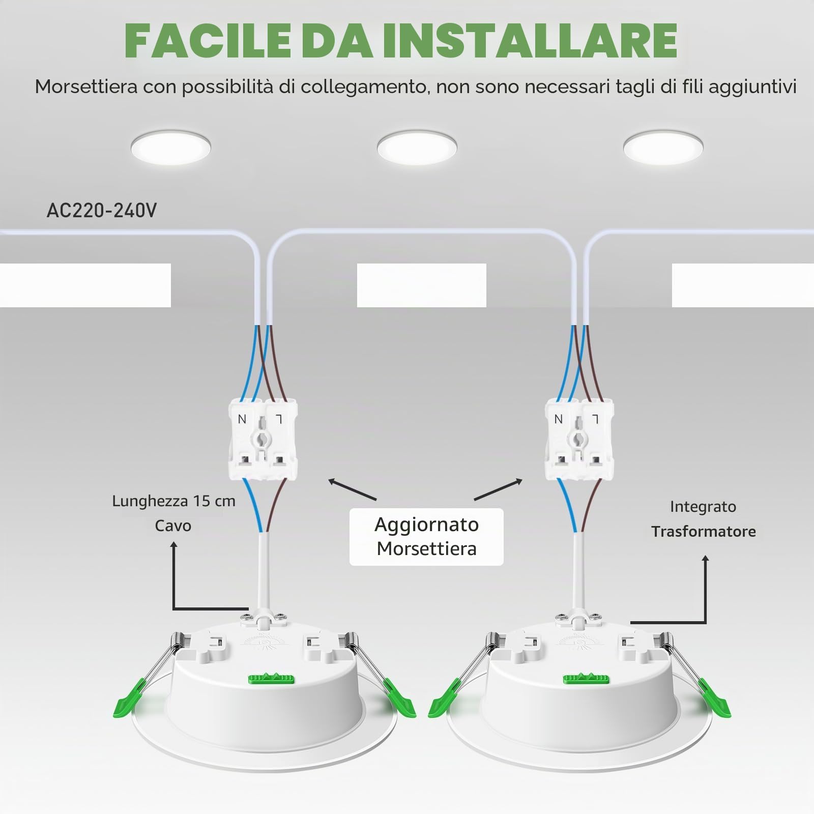 ALUSSO Faretti LED da Incasso Per Cartongesso Dimmerabili 12W 1200LM IP44 Faretti LED Soffitto Incasso Cartongesso, 3000K 4000K 6500K Regolabile, Diametro del Foro 120-130MM, Bianco, Set da 6
