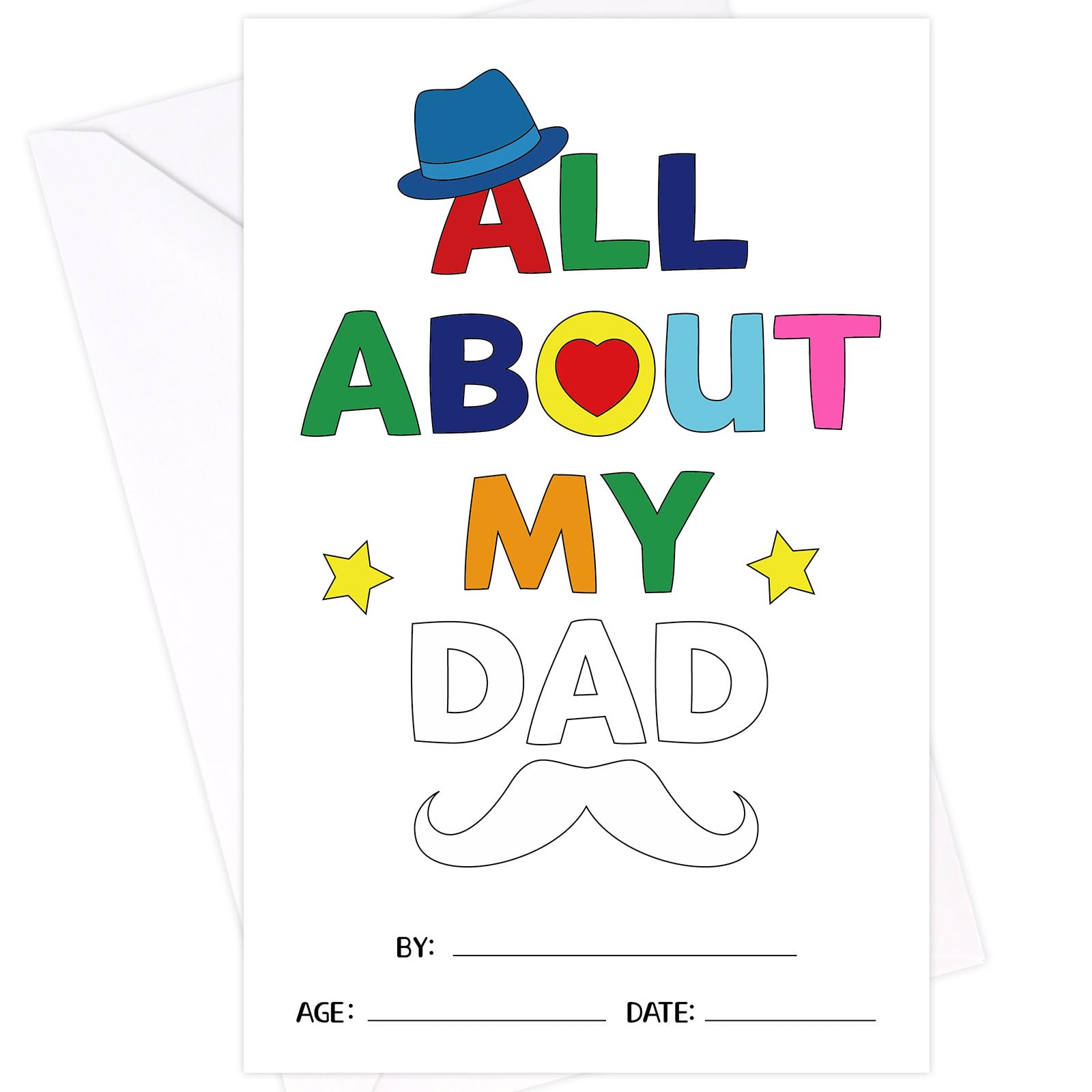 Fancy Land All About My Dad Card Father’s Day Coloring Cards with Envelope Fathers Day Crafts for Kids for Party Birthday Favor Fun Home Activitie