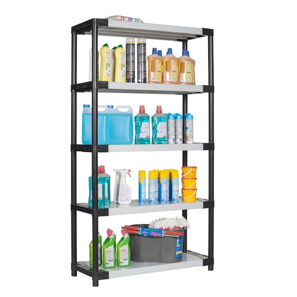 Bayersystem SMARTPLAST 1000 Étagère de Rangement en Plastique avec 5 étagères, 185 x 100 x 40 cm, jusqu'à 350 kg, pour Charges Lourdes, Cave, Atelier, en Plastique, Gris/Noir