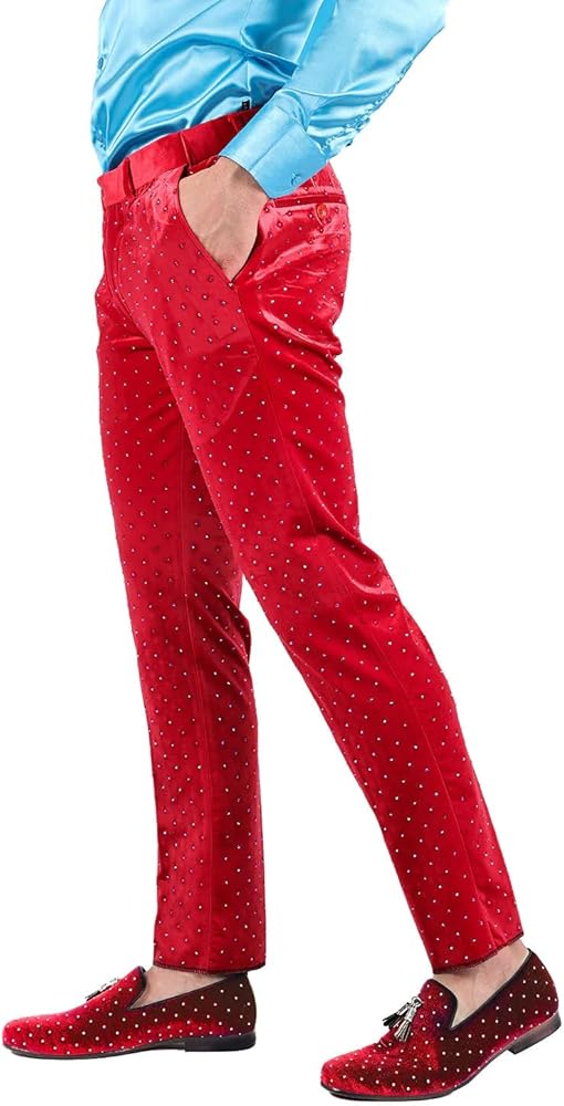 Barabas Men's Rhinestone Velvet Slim Fit Chino Dress Pants