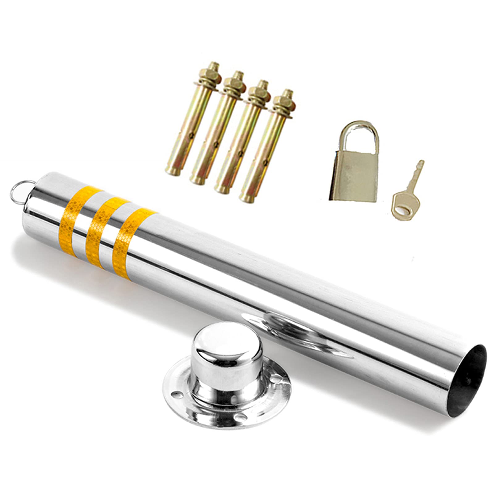 HCZKIUJY Parking Bollard with Base,Stainless Steel Driveway Guard Reflective Road Markers Traffic Delineator Poles for Traffic-Sensitive Area (650x76mm)
