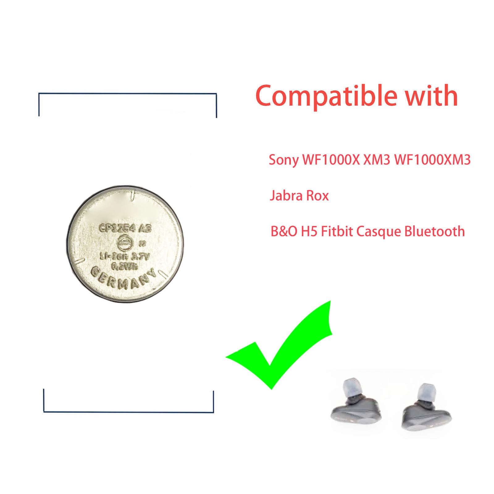 Batería de Repuesto CP1254 A3 Compatible con Auriculares WF-SP900 WF-1000XM3 WF-XB700 WF-SP700N Auriculares Bluetooth Jabra Rox B&O H5 (1 Pieza)
