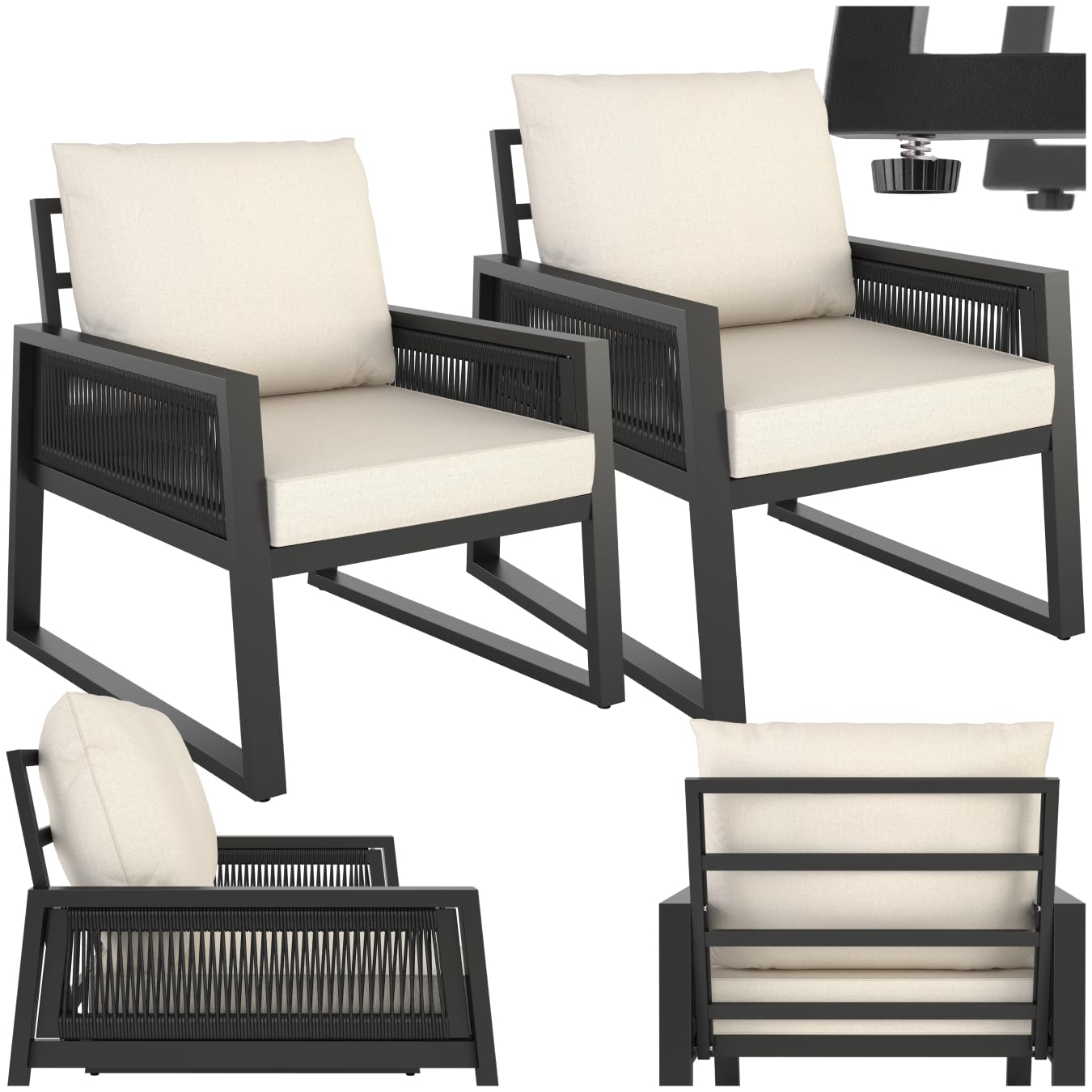 TecTake® Conjunto Muebles de Jardín Exterior de Aluminio, Altura Regulable, Mesa y Sillas de Terraza Resistentes a Intemperie, Cojines Extragruesos, Fundas Extraíbles - 2 Sillones