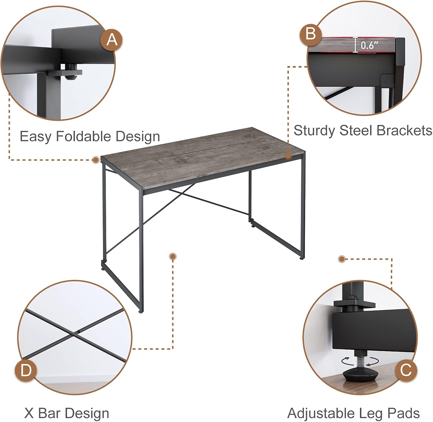 Computer Desk Foldable Home Office Table, Portable Study Writing Desk | NO Tools Required | Modern Simple Laptop Work Desk Gaming Table, for Small Spaces/Bedroom/Living Room (Black, 39 Inch)