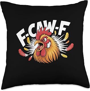 Funny F-Caw-F Rooster Chicken Pun Meme, Viral Humor Quote Throw Pillow