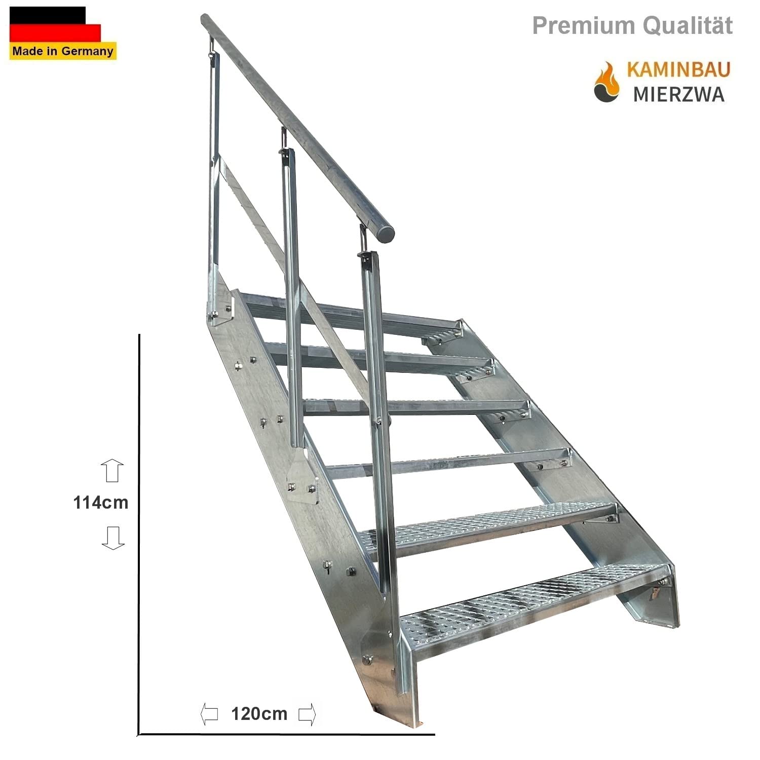 Scale con griglia in acciaio Premium 6 Gradini Completamente zincata con ringhiera a sinistra - Dimensioni (L x L x H) 120cm x 60cm x 114cm Resistente alle intemperie e alla corrosione