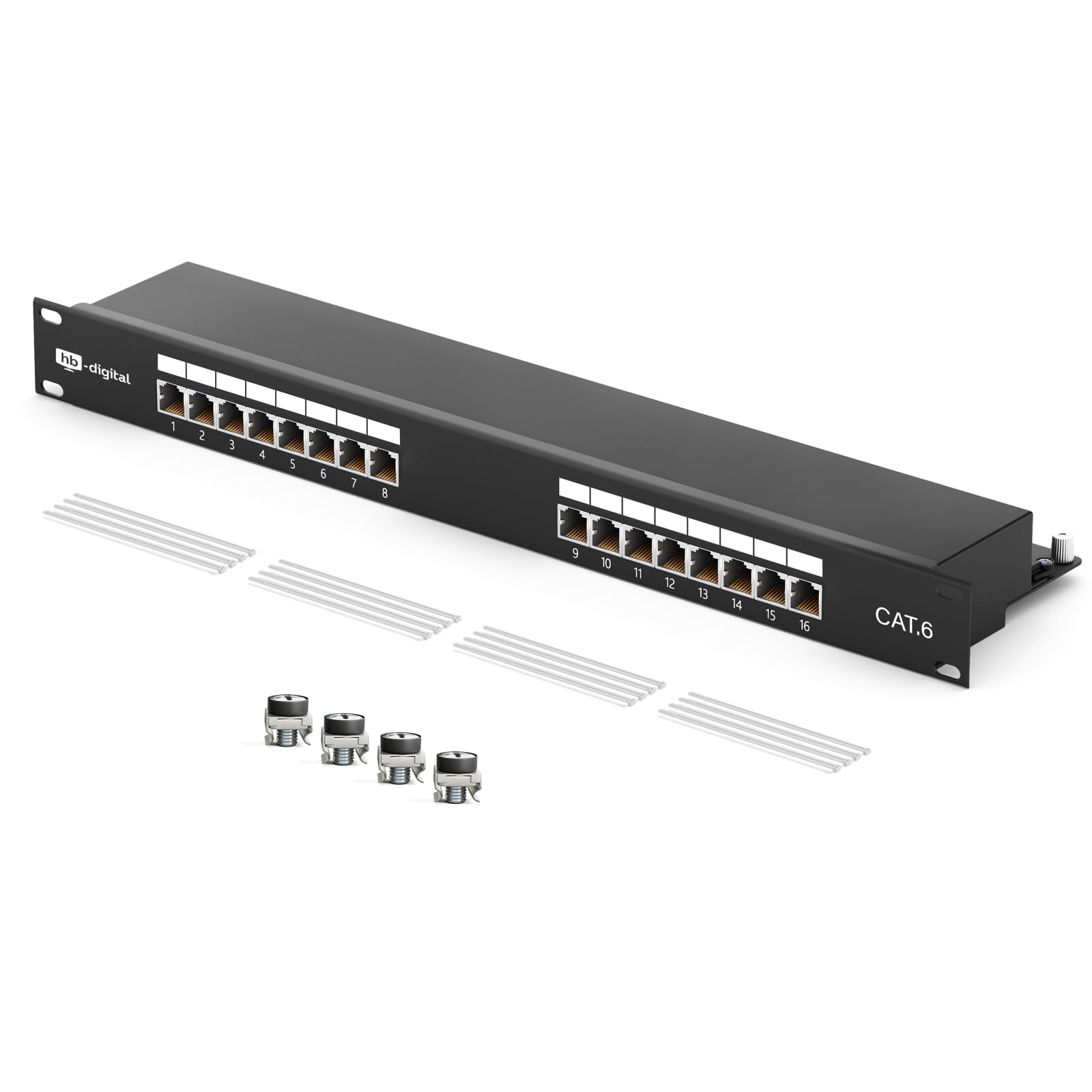 HB-DIGITAL Panneau de brassage 16 ports Cat 6 LSA blindé Noir Panneau de distribution Cat.6 (250 MHz) 19" Montage en rack Montage serveur 1HE 16x RJ45 femelle Professional, TIA568A ou TIA568B Câble de