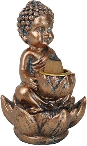 Miniatura 6 de Ebros Eastern Enlightenment Little Baby Jizo Buddha con cabeza Ushnisha sentado en flor de loto, quemador de incienso, quemador de incienso, estatua