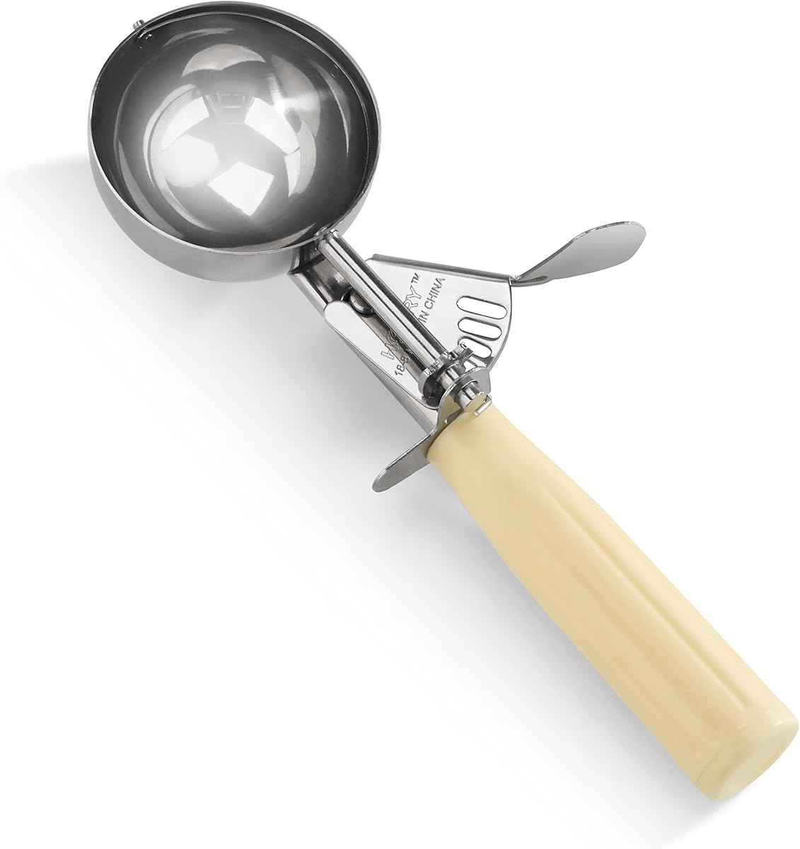 Portion Scoop - Disher, Cookie Scoop, Food Scoop - Portion Control - 18/8 Stainless Steel, Milk White Handle (#10 / 3oz)
