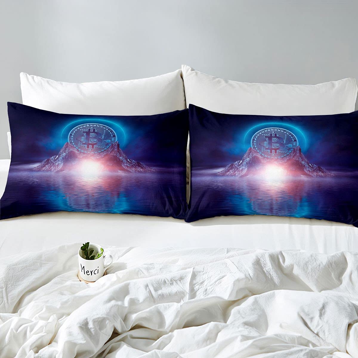 Bitcoin Fantasy Funda de edredón Moutain Sea Impreso Ropa de cama y lino personalizado Océano Juego de ropa de cama para niños adultos Funda de edredón ultra suave azul Super King ropa de cama