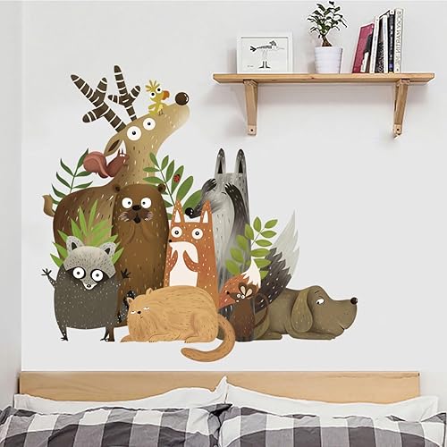 Miniatura 3 de Calcomanías de pared de animales de dibujos animados, decoración de bosque encantador, selva, animales, murales de pared extraíbles, murales de