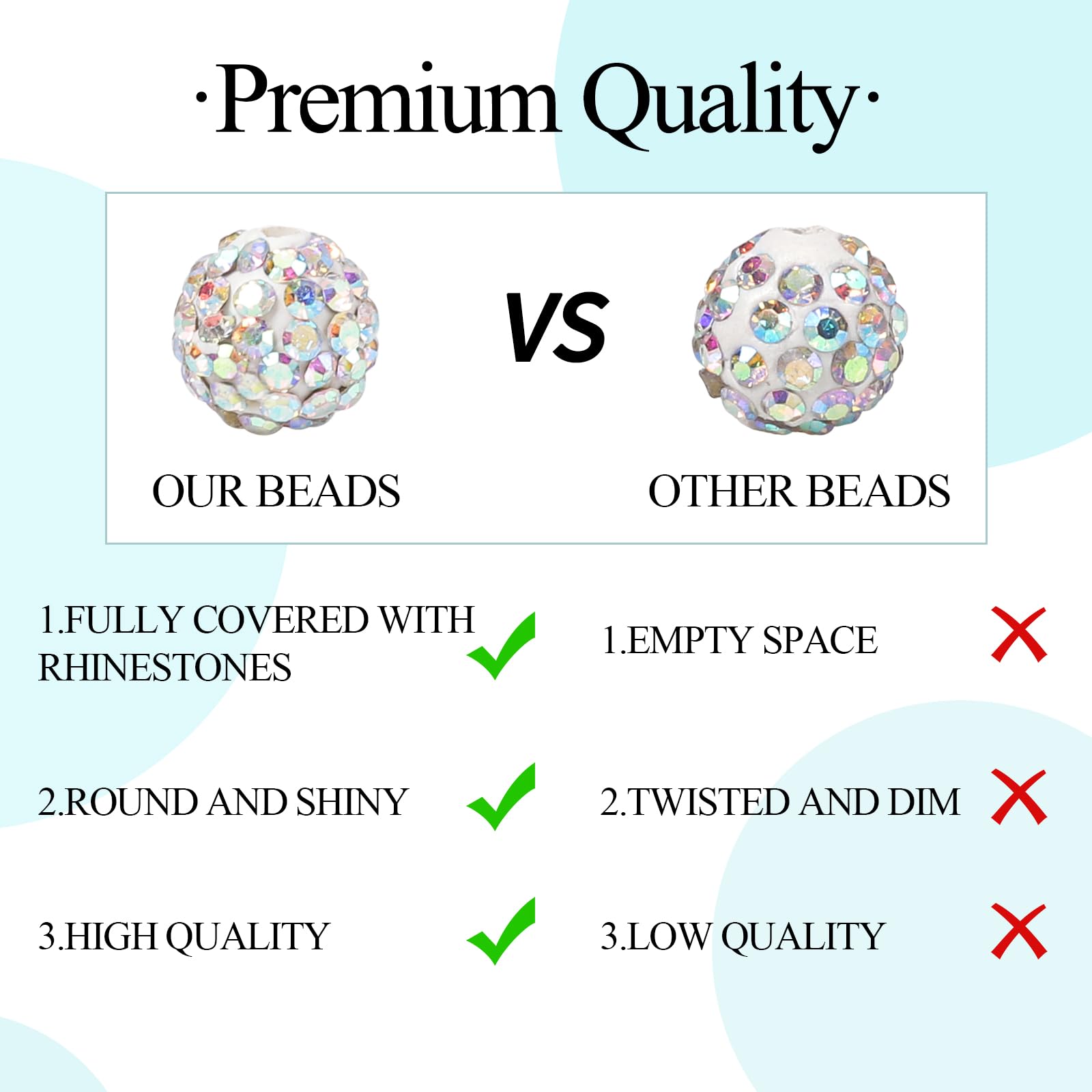 200pcs 10mm Rhinestone Beads - Sparkly Disco Ball Beads For Jewelry Making Crafts