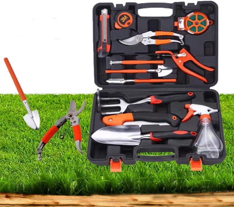 JG-A6 Aluminum Alloy Garden Tool Box Elbow Branch Shears Big Wood Saw Aluminum Alloy Shovel 12 Piece Garden Tool Set