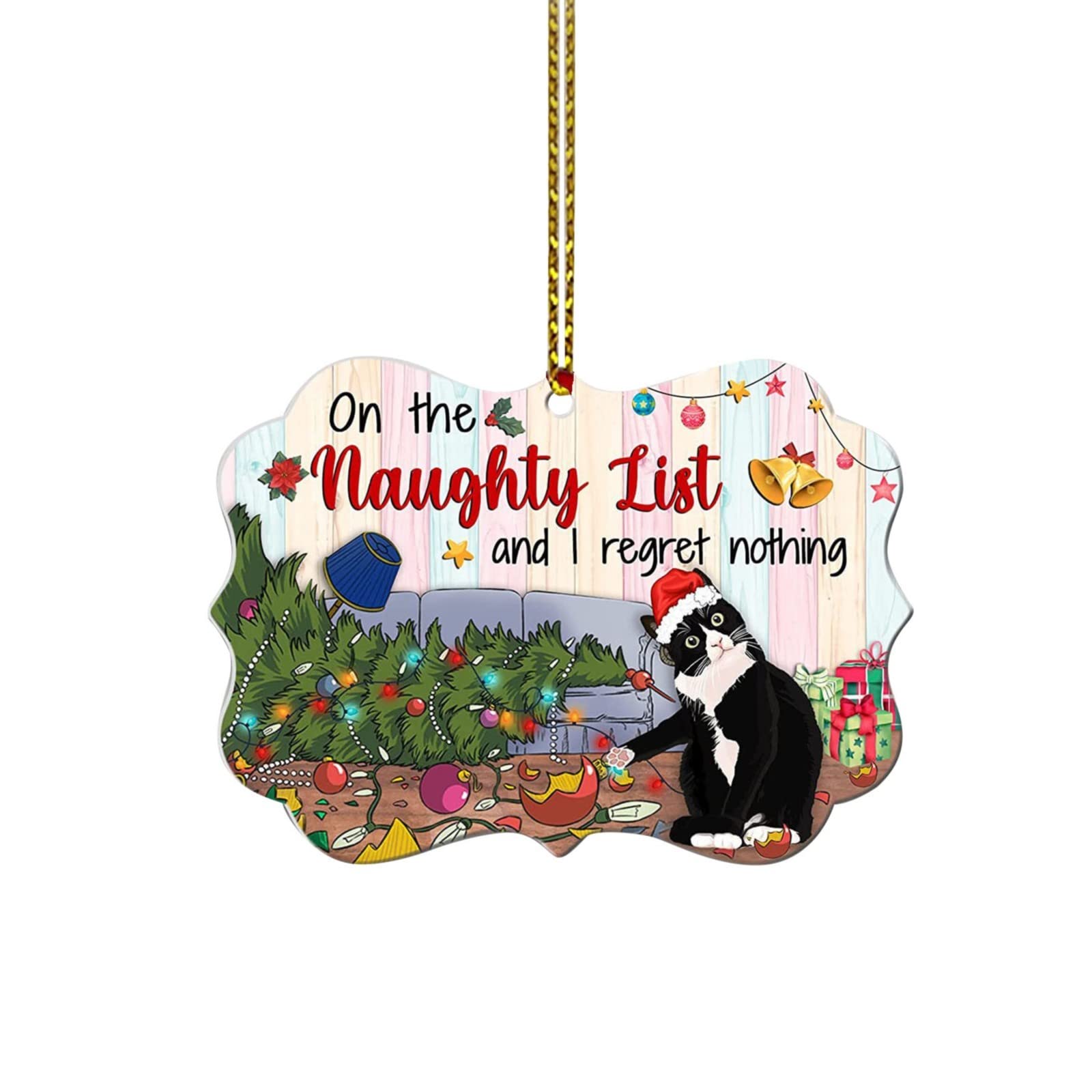 Adorno de Navidad personalizado de gato negro, 1 unidad, divertido árbol de Navidad, decoraciones de Navidad neutrales, acrílico para interiores, adornos para árbol de Navidad, vintage, familia,