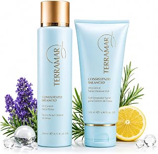 Consistently Balanced Oil Control Facial Skincare Set – Cleanser Gel & Toner Bundle for Oily, Combination & Normal Skin – Hydrating Daily Face Care with Willow Bark Extract, Vitamins A, C & E