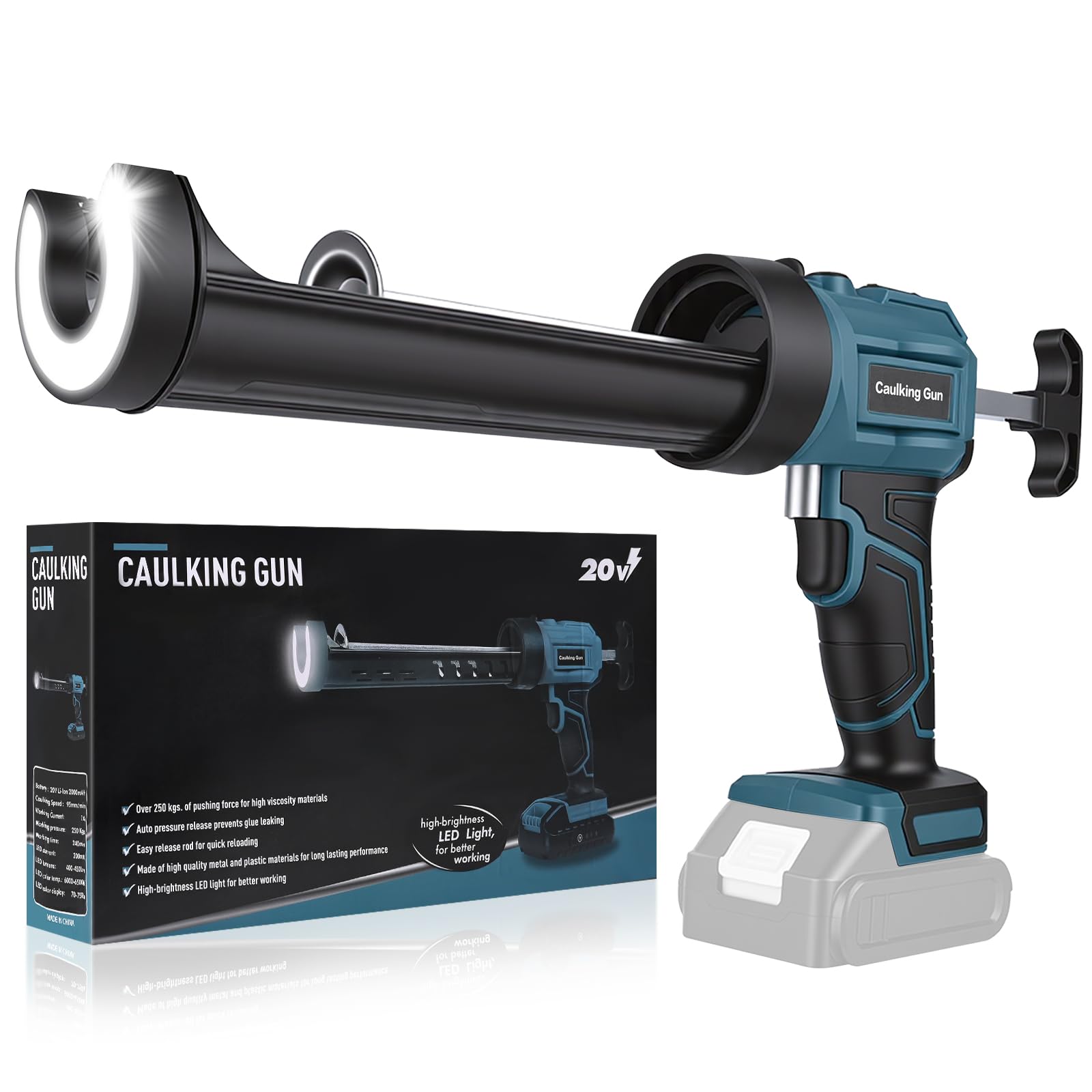 Pistola de cartuchos de batería compatible con Makita batería de 18 V, luz LED, pistola de calafateo eléctrica, pistola de silicona para cartuchos de 300-310 ml (sin batería)