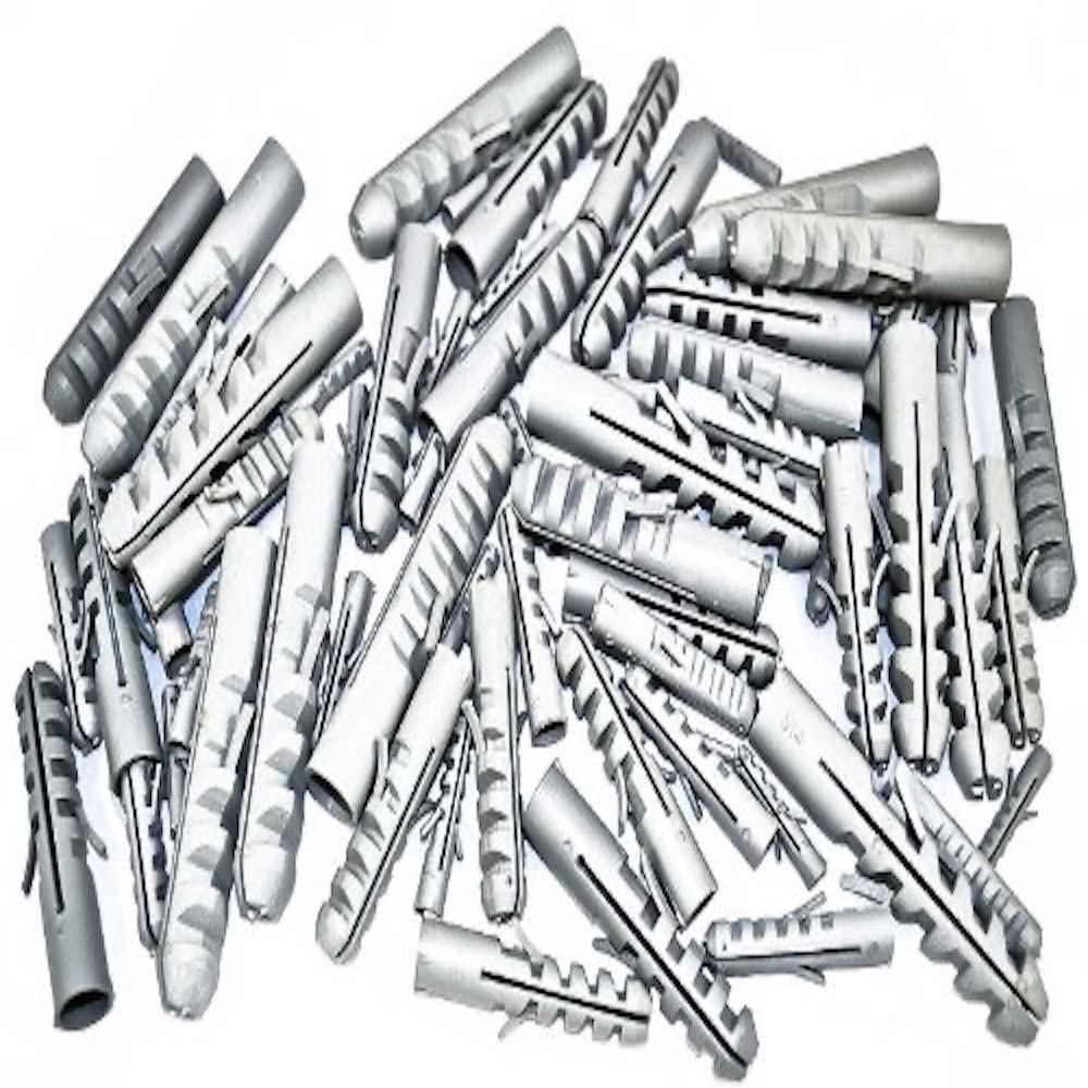 Merriway BH06533 (72 Pcs) Workshop Assortment of Wall Plugs Heavy Duty Rimless - Pack of 72 Pieces, Grey