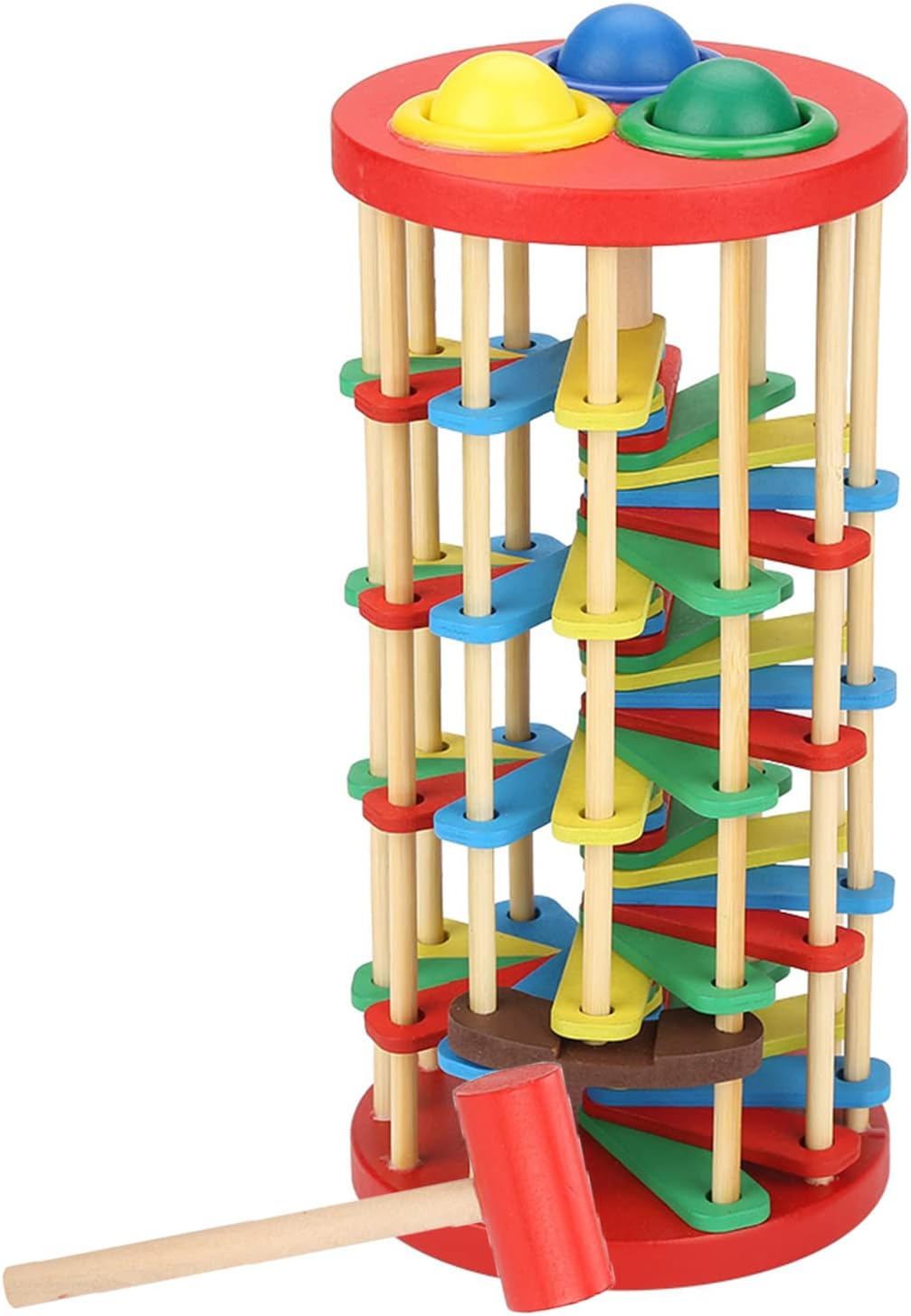 Aramox Colorful Wooden Knock Ball Ladder Toy for Kids Cognitive Development and Playful Learning Experience