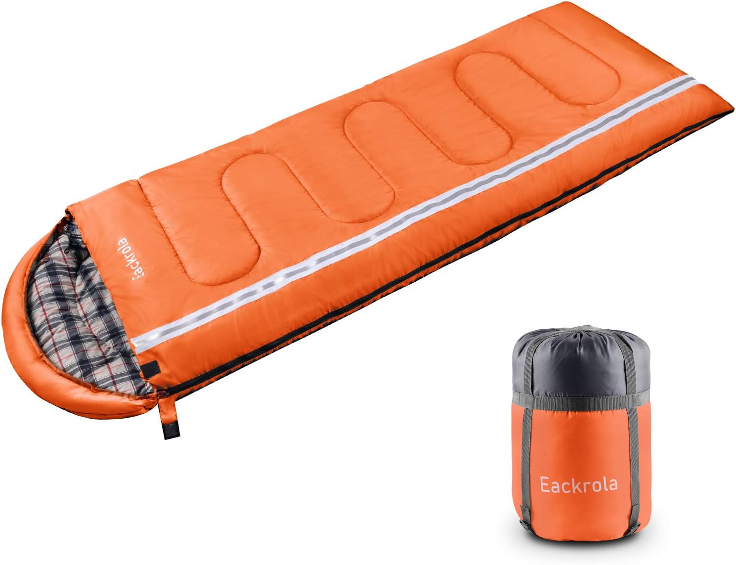 Eackrola Sleeping Bag, Lightweight Waterproof Warm & Cool Weather for 3 Season Camping Sleeping Bag with Reflective Strip, for Hiking, Backpacking, Traveling, Camping, Orange-Flannel,41℉-50℉