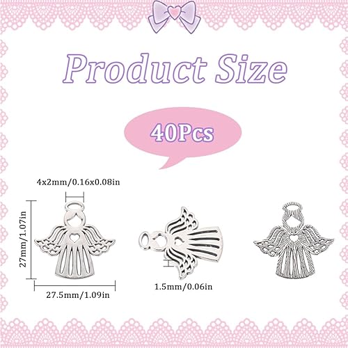 Miniatura 2 de SUNNYCLUE 1 caja, 40 dijes de ángel de la guarda, dije de ángel de plata a granel, de aleación tibetana, alas de hada, colgantes de alas de hada,