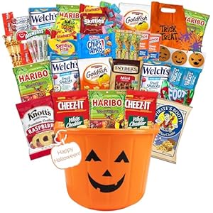 Halloween Care Package Gift Basket pack Candy Snacks Assortment Trick or Treat Cookies Food Bars Toys Variety Gift Pack Box Bundle Mixed Halloween bucket for Children Kids Boys Girls College Studen