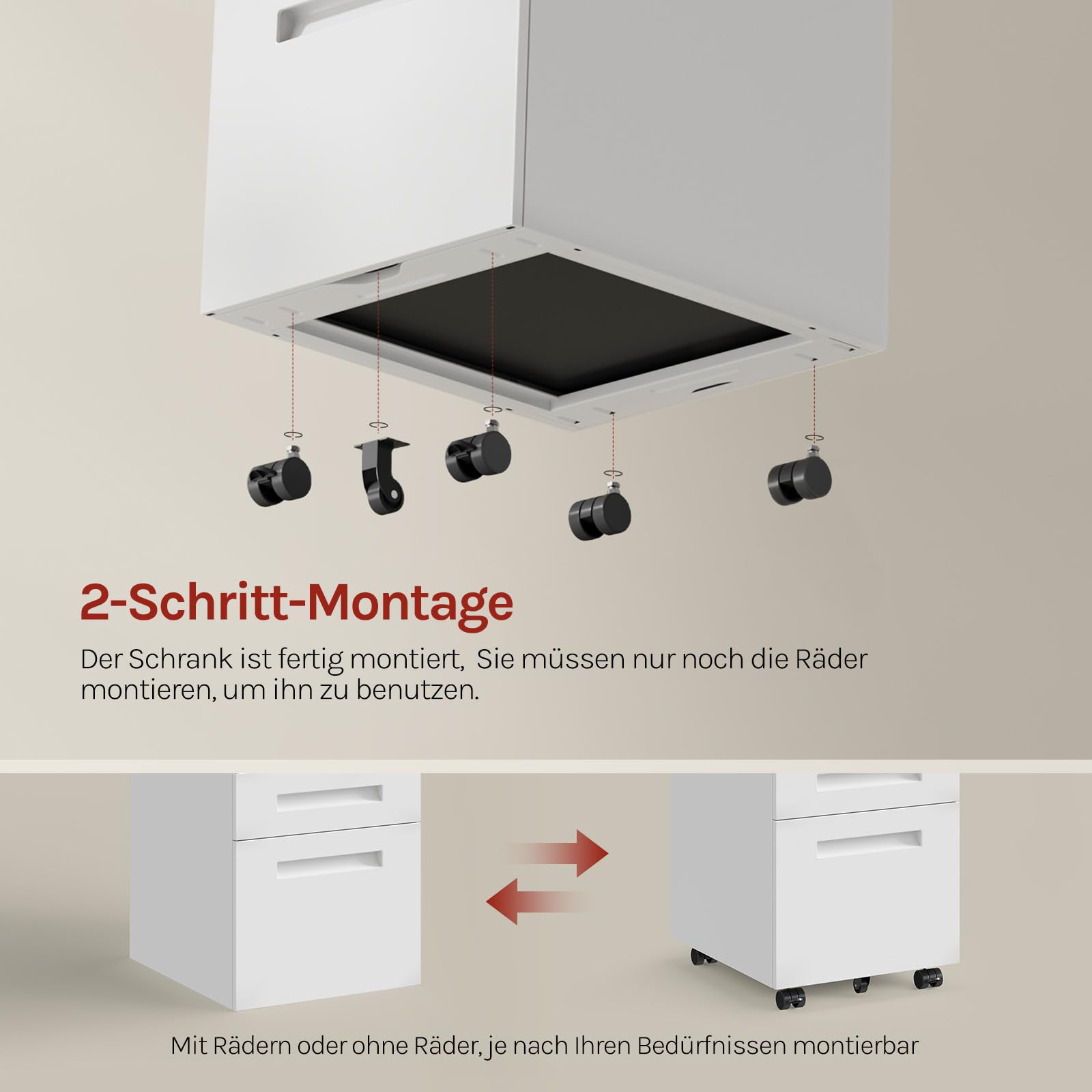 WOLTU Rollcontainer Metall, Mobiler Aktenschrank Büroschrank mit 3 Schubladen Bürocontainer, abschließbares und verstellbares Hängeregister, vormontiert, Büro, Home Office Weiß SK023ws