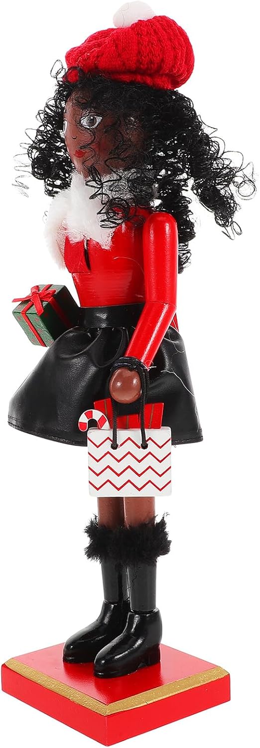 Wooden Nutcracker Figurine Female Christmas Nutcracker Decor Xmas Desktop Decoration 1pcs Festive Holiday Tabletop Ornament for Seasonal Home Use