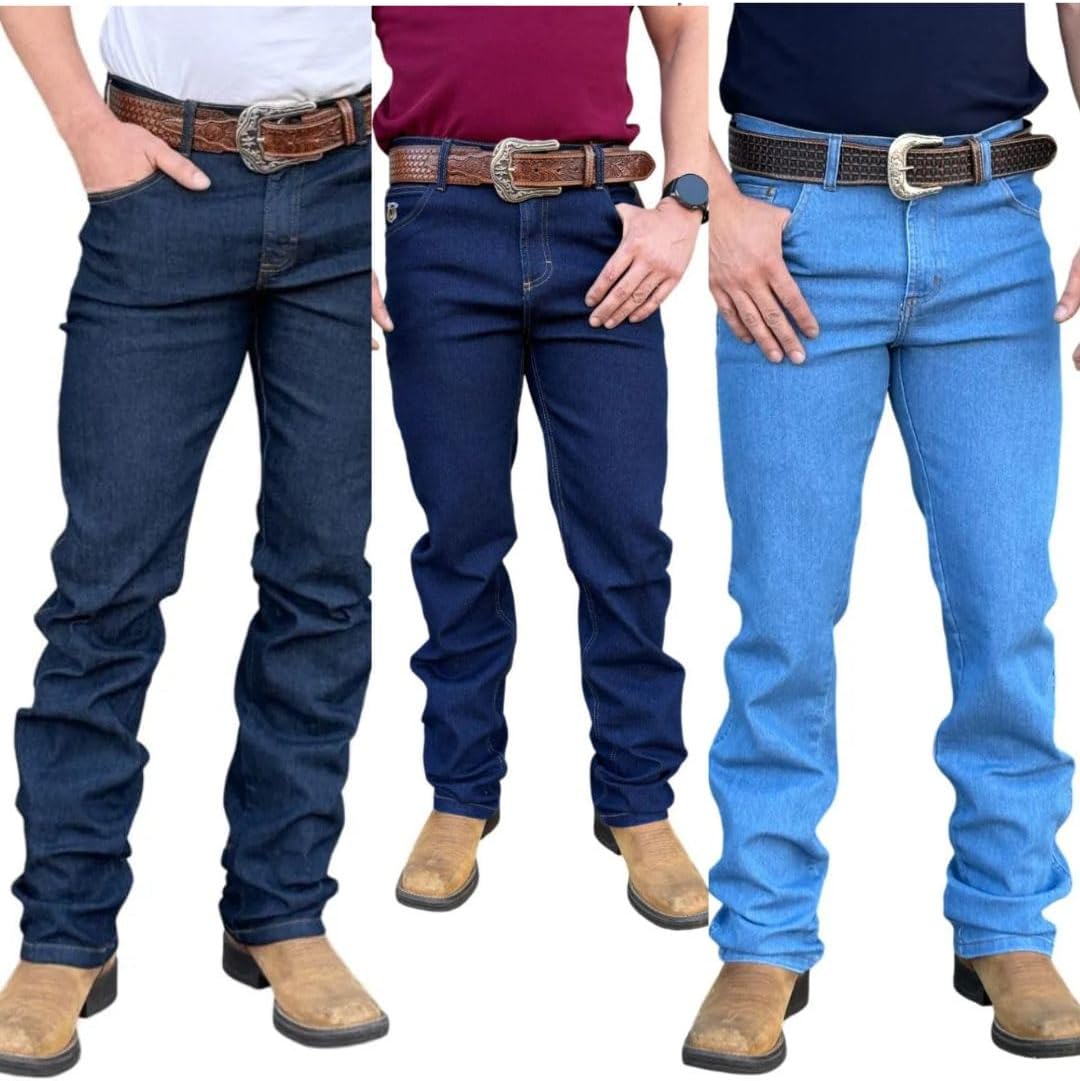 Kit 3 Calças Jeans Masculina Country, Estilo Cowboy Premium com Elastano, para Rodeio