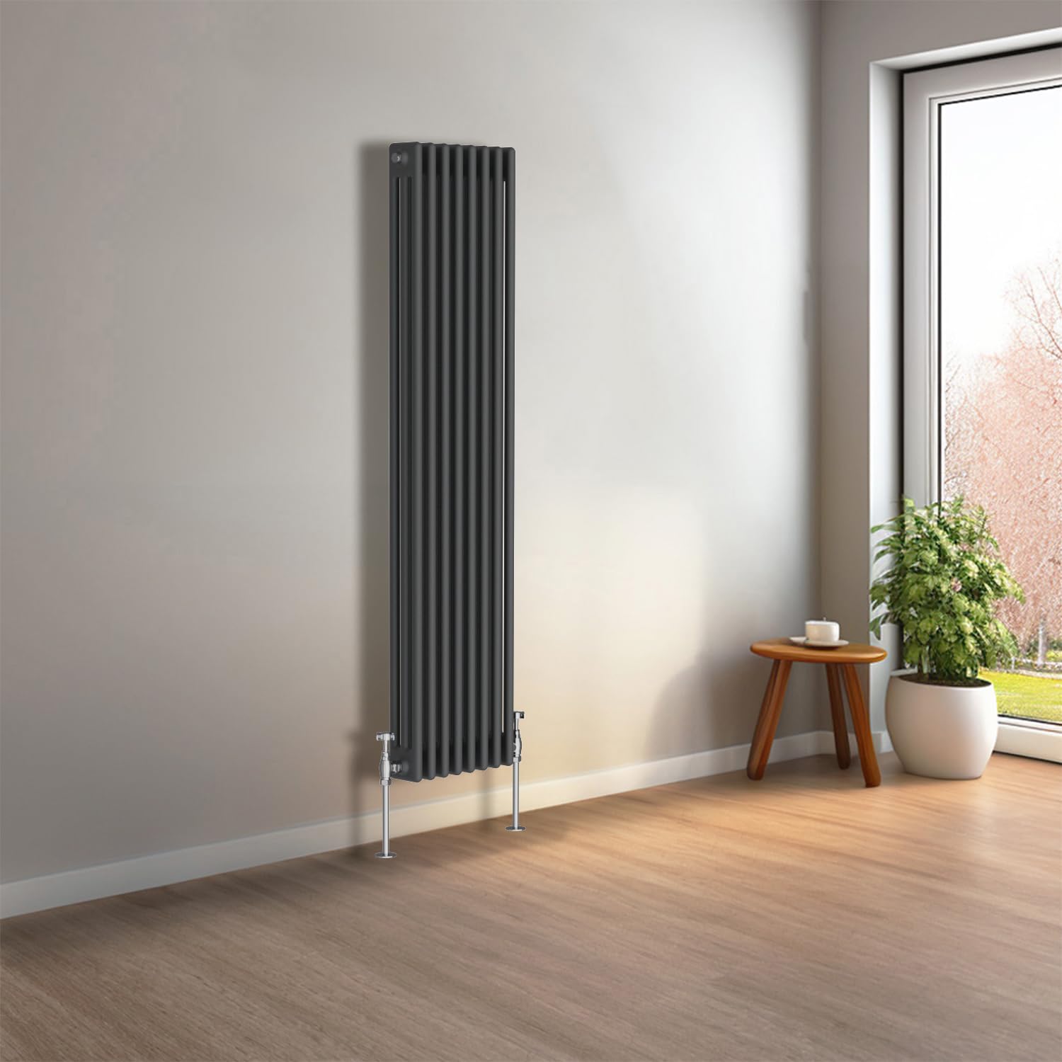 NRG 1500 x 380mm Anthracite Vertical Traditional Column Cast Iron Style Radiator Central Heating Radiator Perfect for Bathrooms, Kitchen, Living Room Triple Panel — image 1