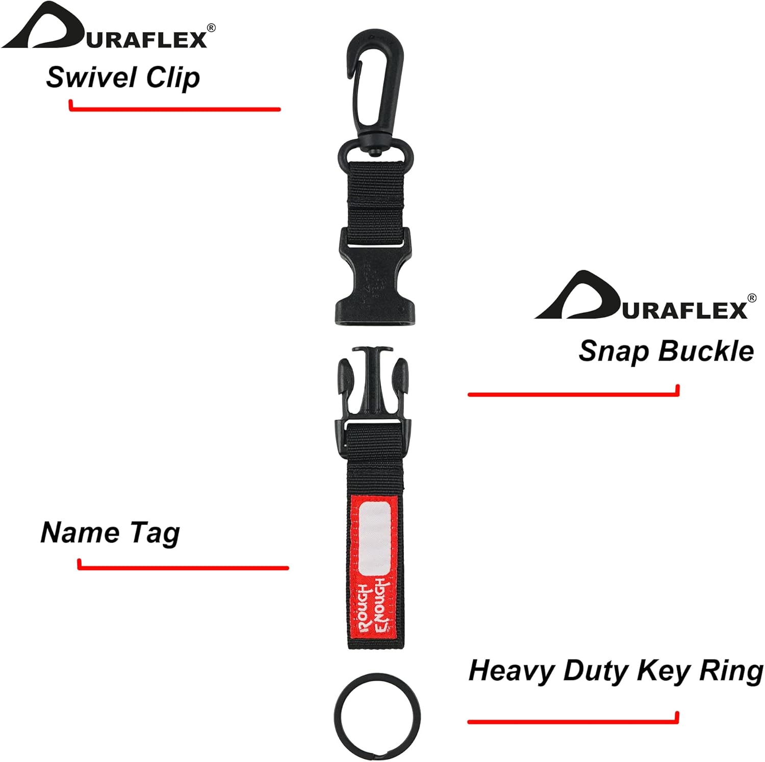 Rough Enough Quick Release Keychain and Red Motorcycle Keychain Bundle Set