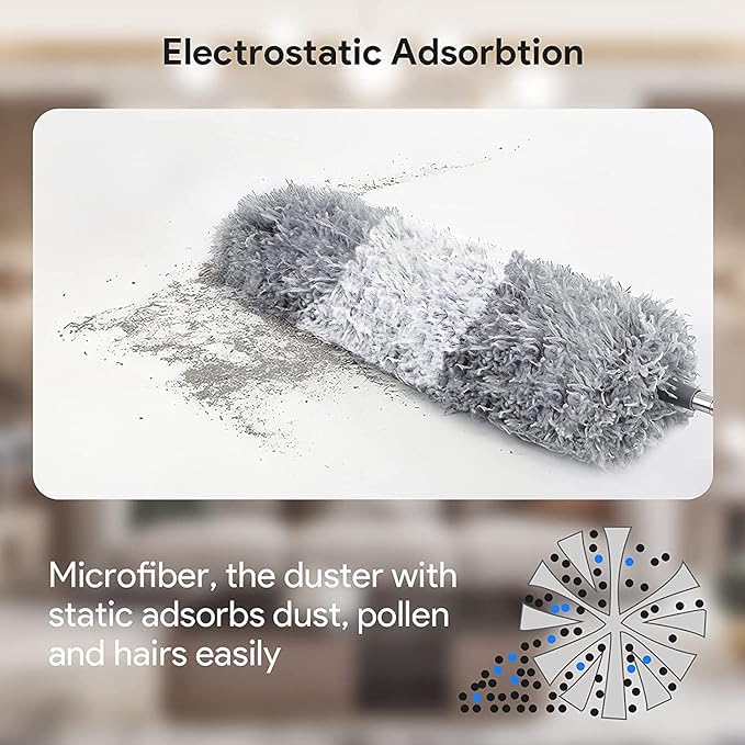5PCS Microfiber Feather Duster,Retractable Gap Bendable Dust Cleaner,Extendable Cobweb with 100 Inches Stainless Steel Cleaner Dusters,Cleaning Tools for Dusting,Blinds, Cars, High Ceiling