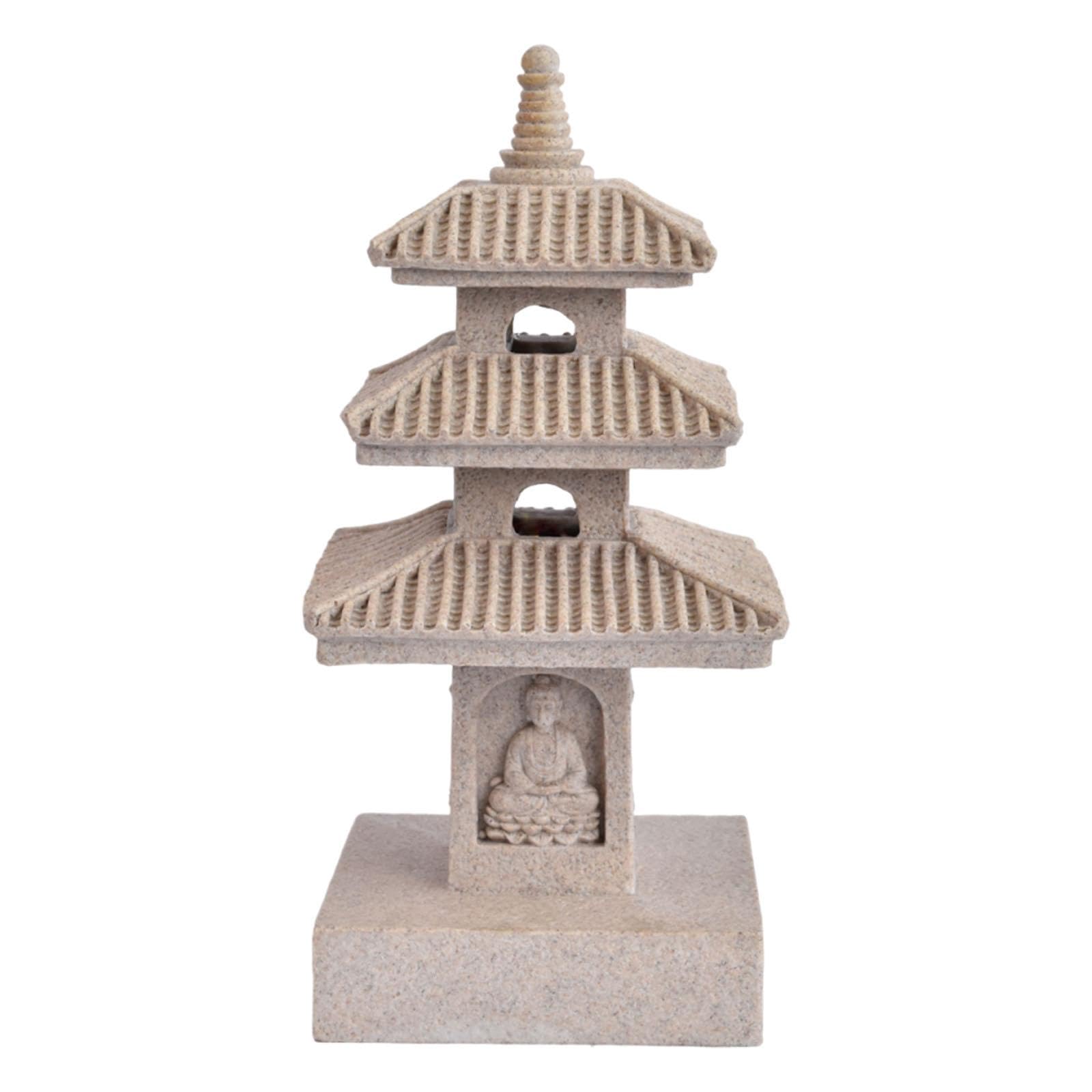 kowaku Solar Pagoda Lantern Garden Statue Chinese Garden Ornaments Outdoor Traditional Multifunctional for Landscape Balcony Garden Patio Porch Yard Art Ornament Decor, Light Gray