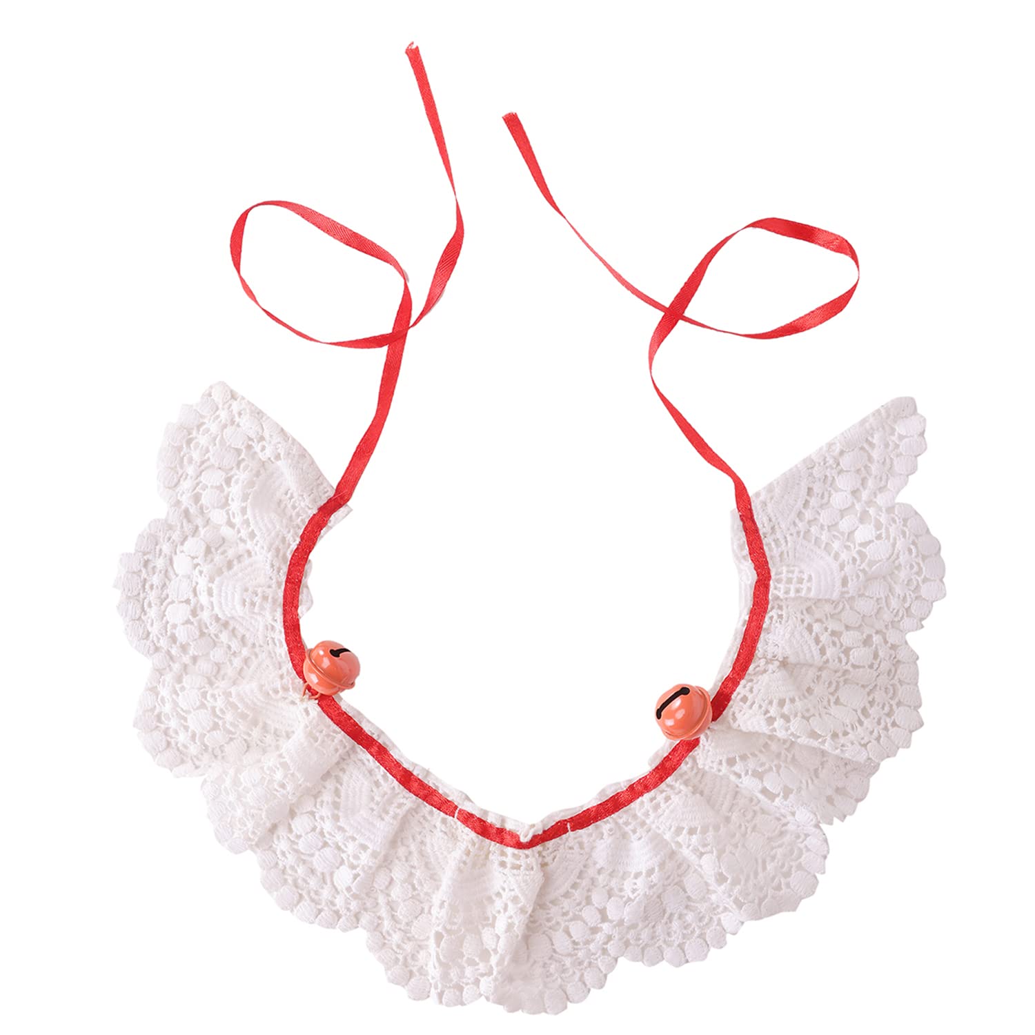 Lulala Dog Collar Crochet,Embroidered Flower Lace Bowtie Scarf Wedding Birthday Party Cat Collar with Bell Adjustable Knot,Puppy Teacup Cloth Dress Collar Costume Outfits Accessories(S,White-Red) (B0B71WKCCW) Amazon Price History, Amazon Price Tracker