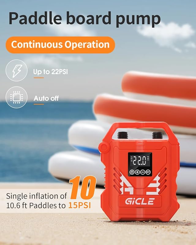 Gicle Elektromos SUP Pumpa 22PSI - 12V Autós Csatlakozóval, Kétfokozatú Gyors Felfújás, Automata Leállítás Paddleboardhoz, Csónakhoz