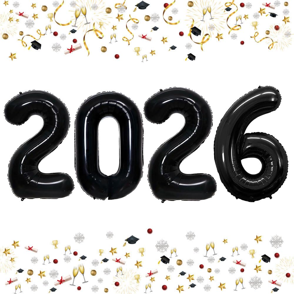 Photo 1 of GOER 42 Inch 2026 Black Foil Number Balloons for 2026 New Year Eve Festival Party Supplies Graduation Decorations