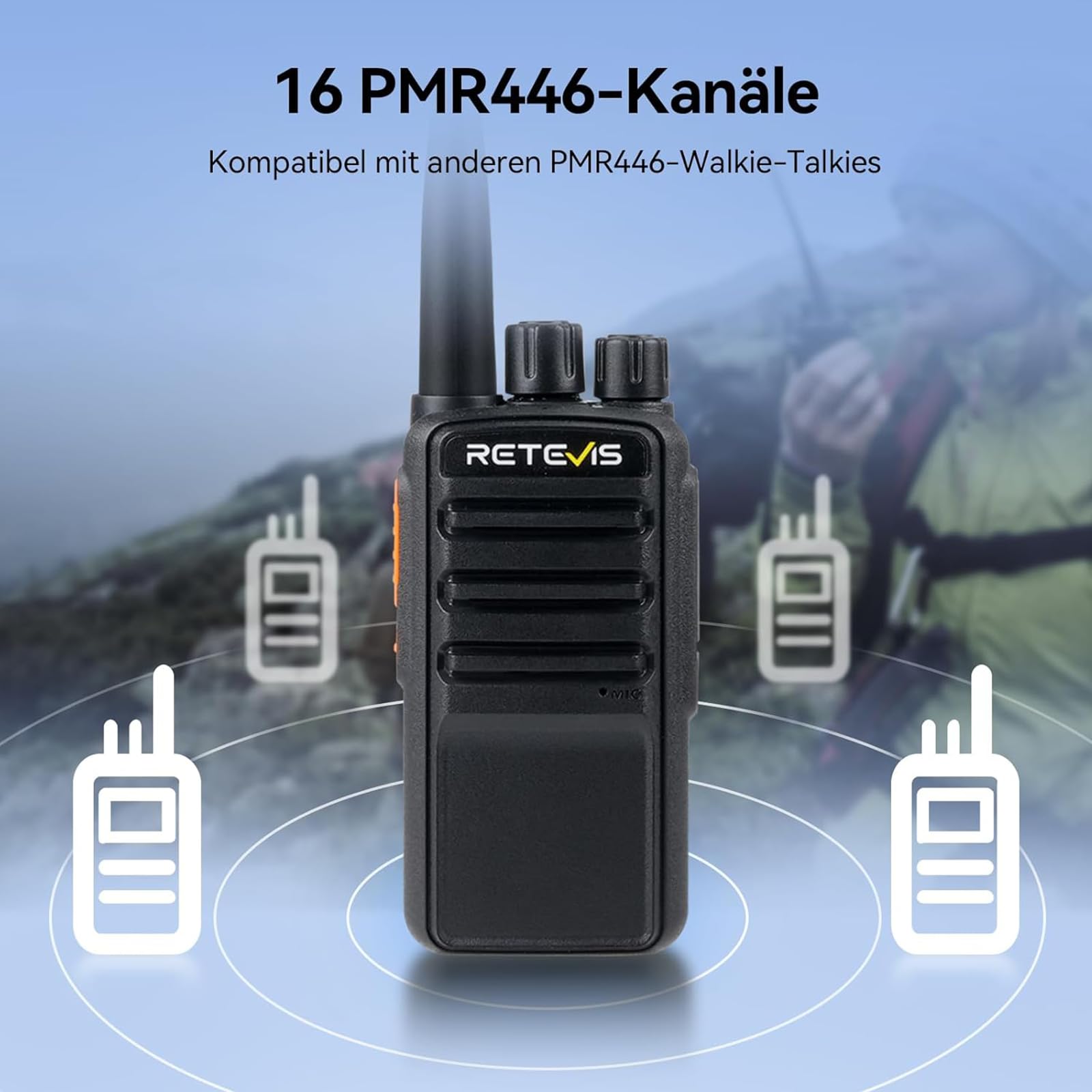 Retevis RB669 Funkgerät Set mit Headset, Freenet Lizenzfrei Walkie Talkie, 6 Freenet Kanäle und 16 PMR446, Deutsches Sprachsystem, Typ C Laden Sie, Funkgerät für Logistik, Business(Schwarz, 10 Stück)
