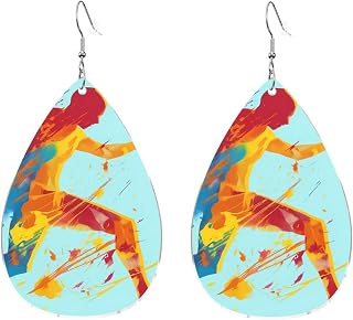 Colorful Splash Oil Painting Women Earrings | Fashion Fun Printing Dangle Lightweight Waterdrop Shaped Acrylic Earrings Retro Cute Accessories