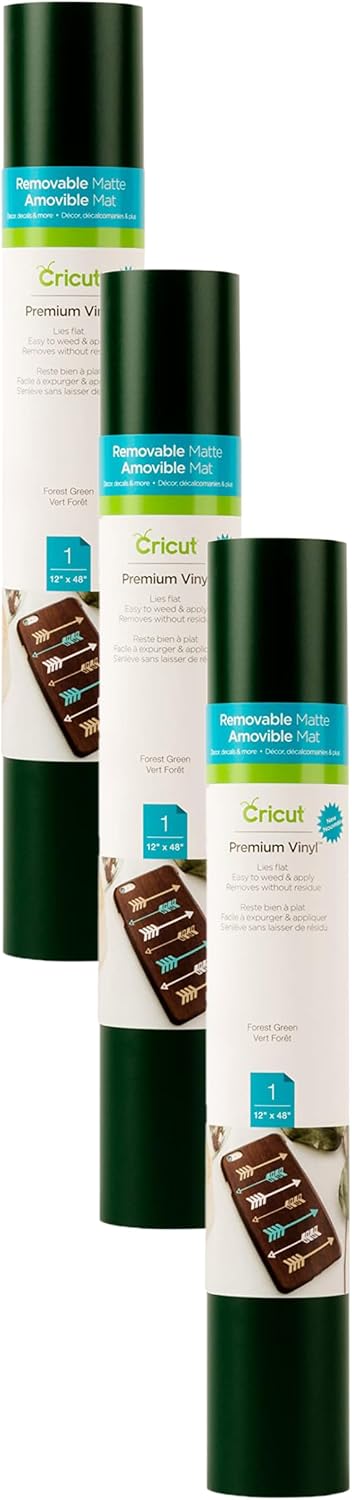 Cricut Removable Vinyl, Bright Green - 3-Pack of 4ft Rolls (12"x48") Premium No-Residue Vinyl for DIY Crafts, Wall Decals, Stickers, in-House Décor - Compatible with Cricut Maker + Explore Machines