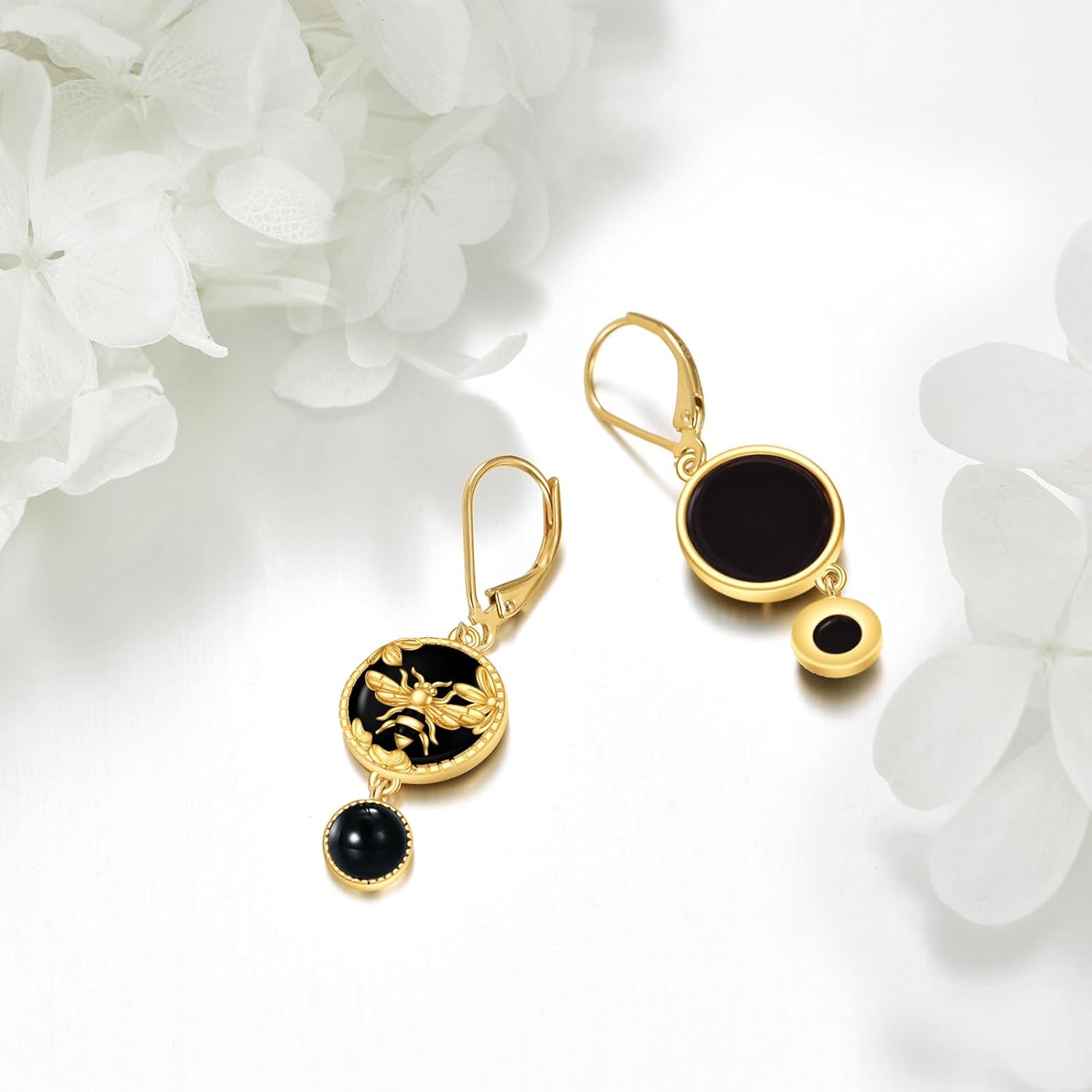 Black Animal Earrings Sterling Silver Cute Black Onyx Bee/Cat/Dragonfly/Wolf/Hummingbird Jewelry Gifts for Women