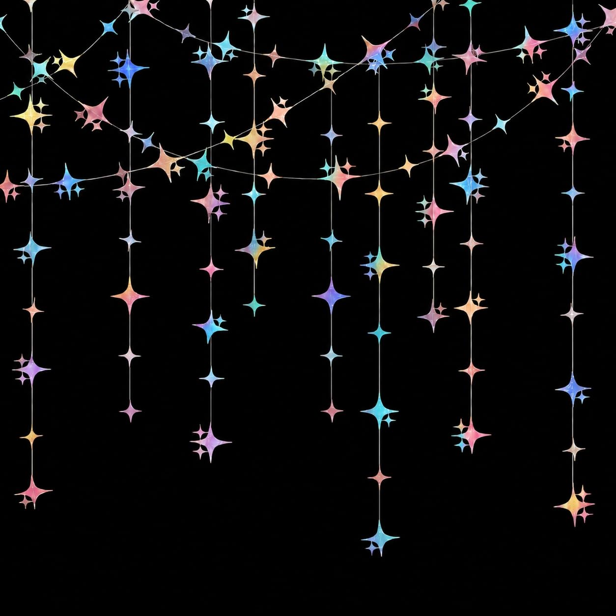 G2PLUS Reflective Iridescent Star Garland: 12M Sparkling Star Paper Garland, Hanging Party Decoration For Birthday, Disco Party, Graduation, Home Decoration