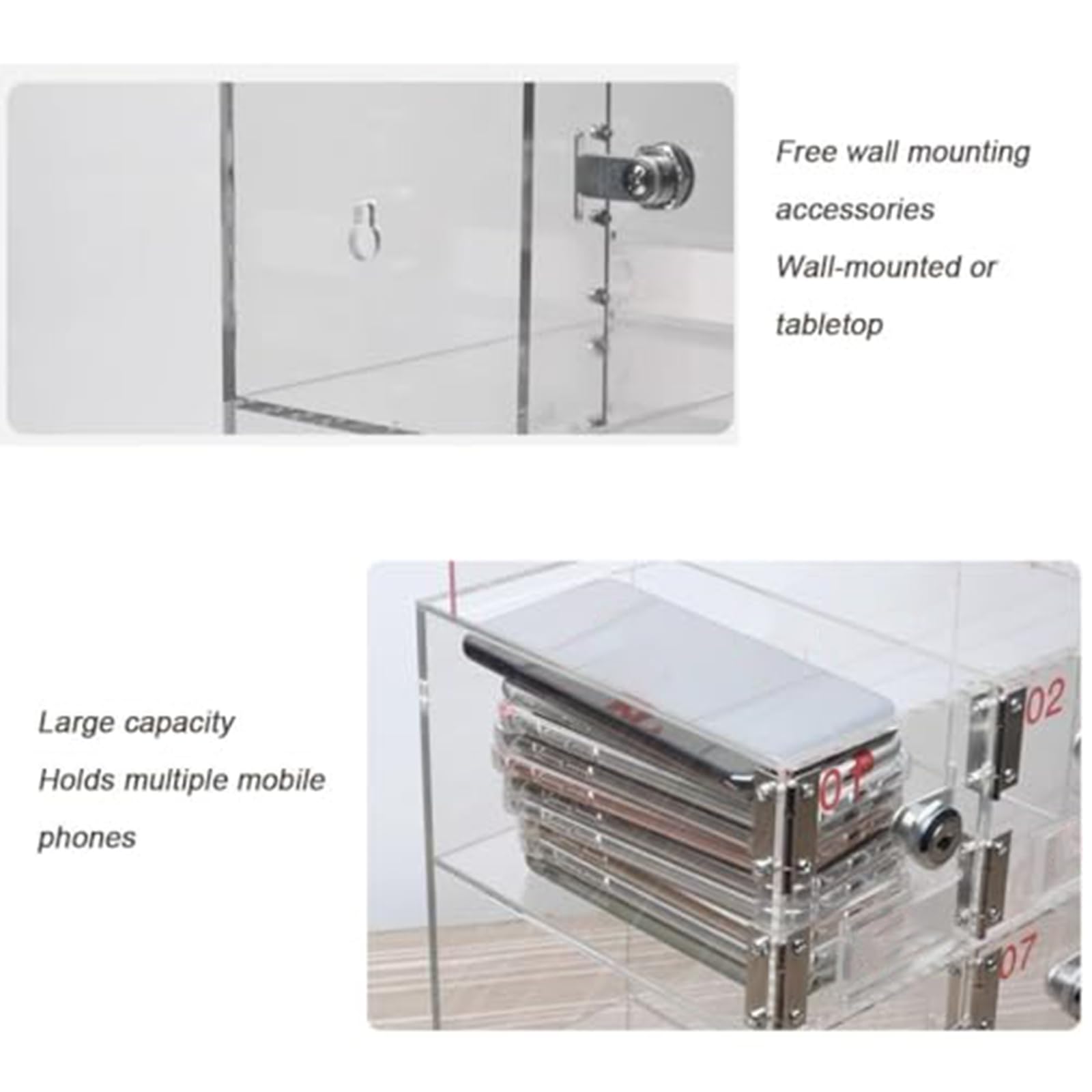 Wandmontierter Handy-Aufbewahrungsschrank, Handy-Schließfachbox mit Schloss, Transparentes Handy-Schließfach für Klassenzimmer, Büro und Fitnessstudio,6 Slot