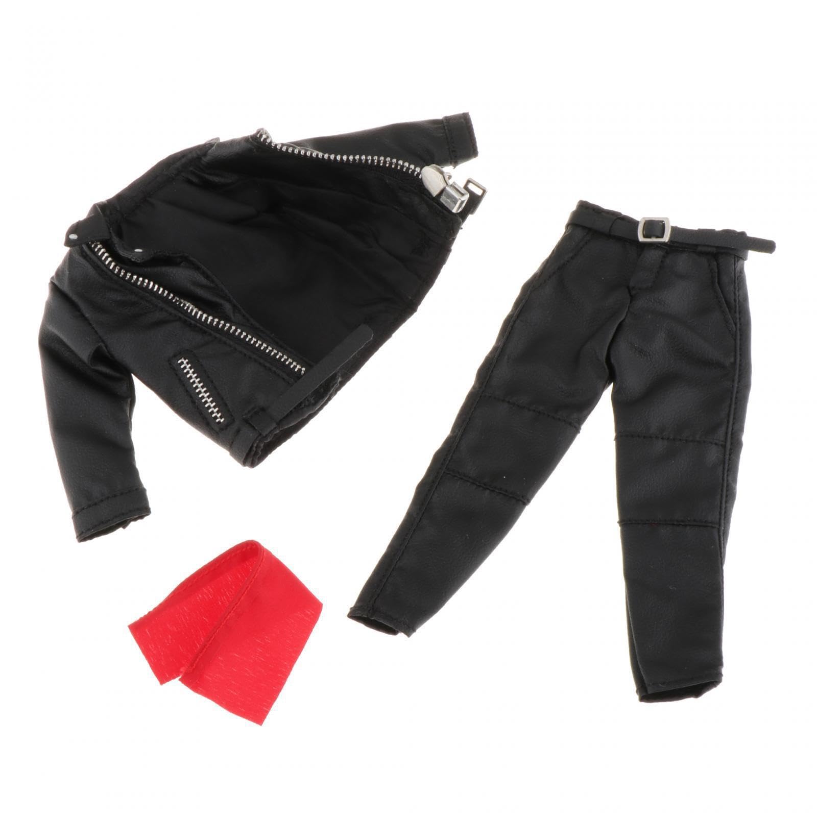 Puppenzubehör im Maßstab 1:12, bestehend aus Miniaturjacke und Hose, inklusive Kostüm, Hose und Gürtel, 1 Jacke, Modell aus PU Leder