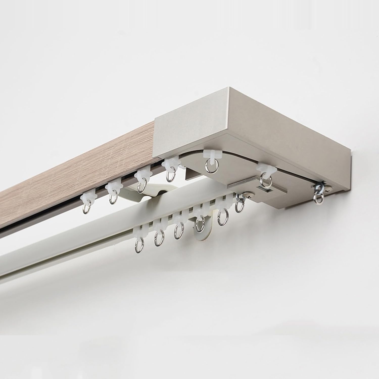 Heavy-Duty Double Rod Curtain Track System, 10.5ft Wall Mount Room Divider with Roller, Complete Installation Kit & End Caps - 320cm Adjustable Color D