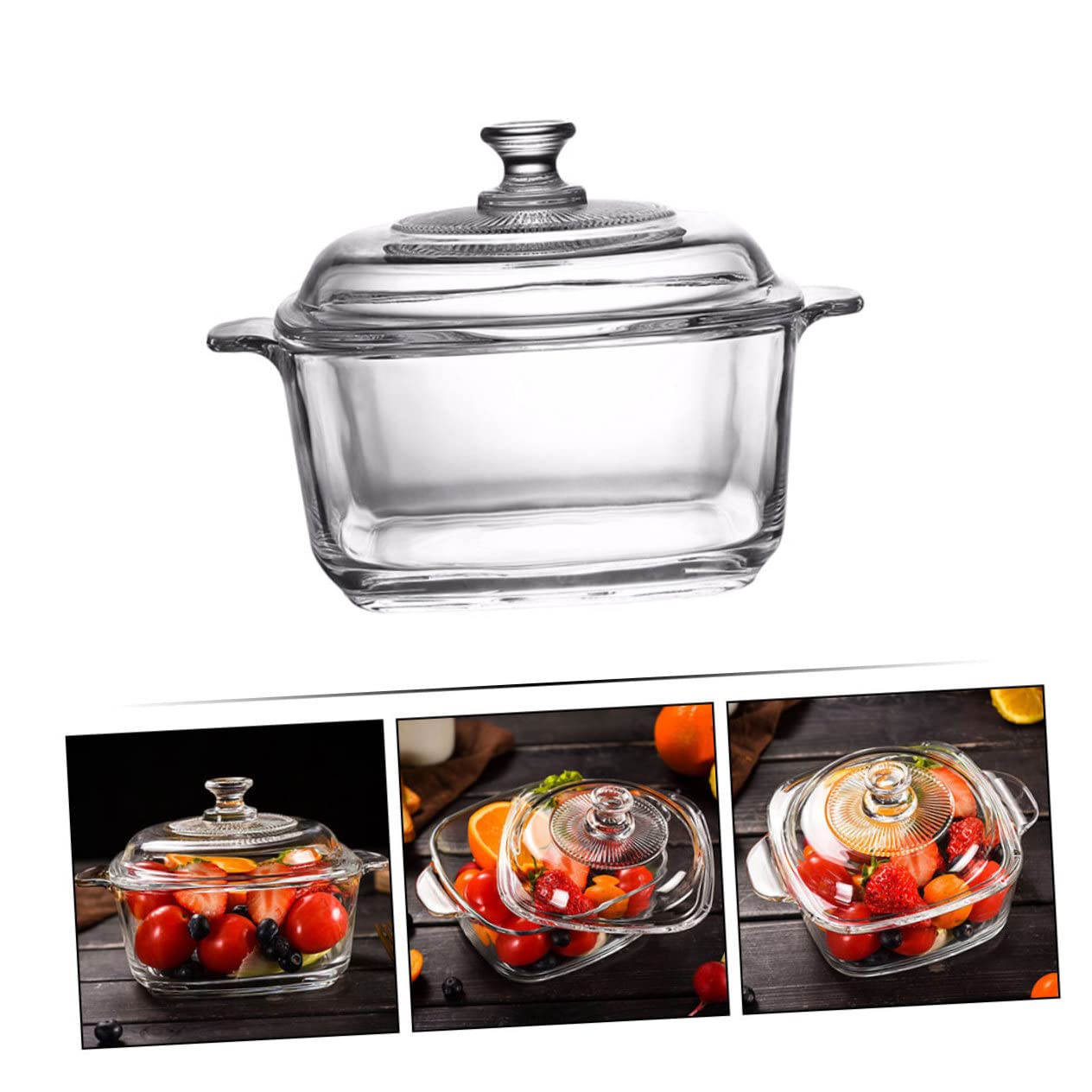 SHOWERORO Mikrowellengeeignete Glasschüssel Mit Deckel Aus Gehärtetem Glas 1l Mit Zwei Griffen Hitzebeständig Vielseitig Für Suppe Salat Und Obst Haushalt Restaurant Und Hotel