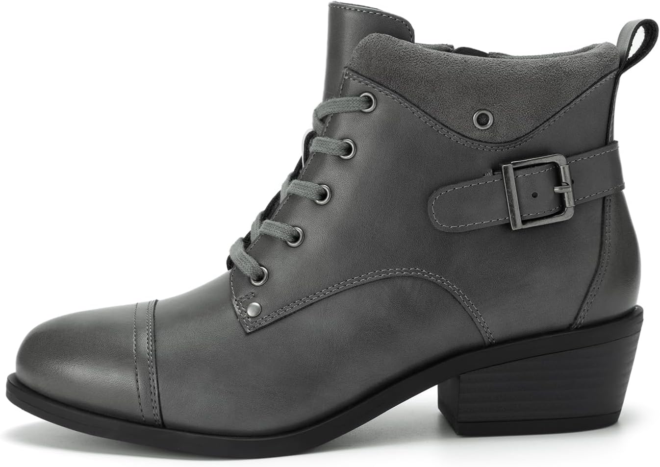 Athlefit Women's Short Ankle Boots Chunky Low Heel Round Toe Boots Comfortable Lace Up Booties with Side Zipper - Image 3