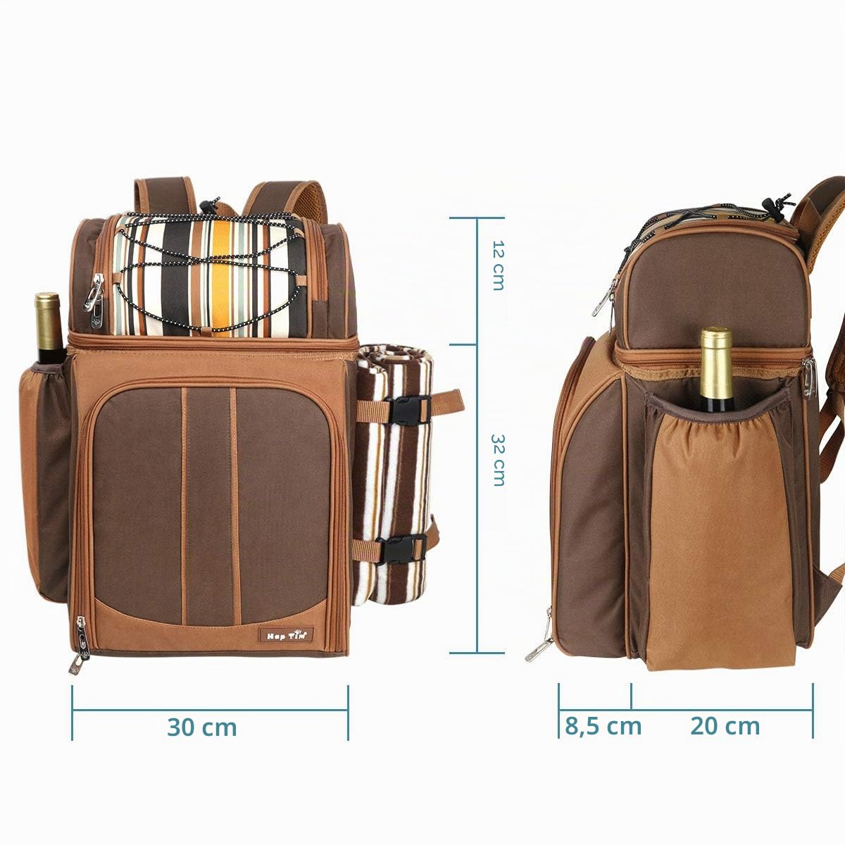 Hap Tim Mochila de Picnic para 2 Personas con Compartimento térmico Grande, Soporte para Vino, Manta de Forro Polar, Juego de Cubiertos, Playa, Concierto, Barbacoa, Regalos para Amantes