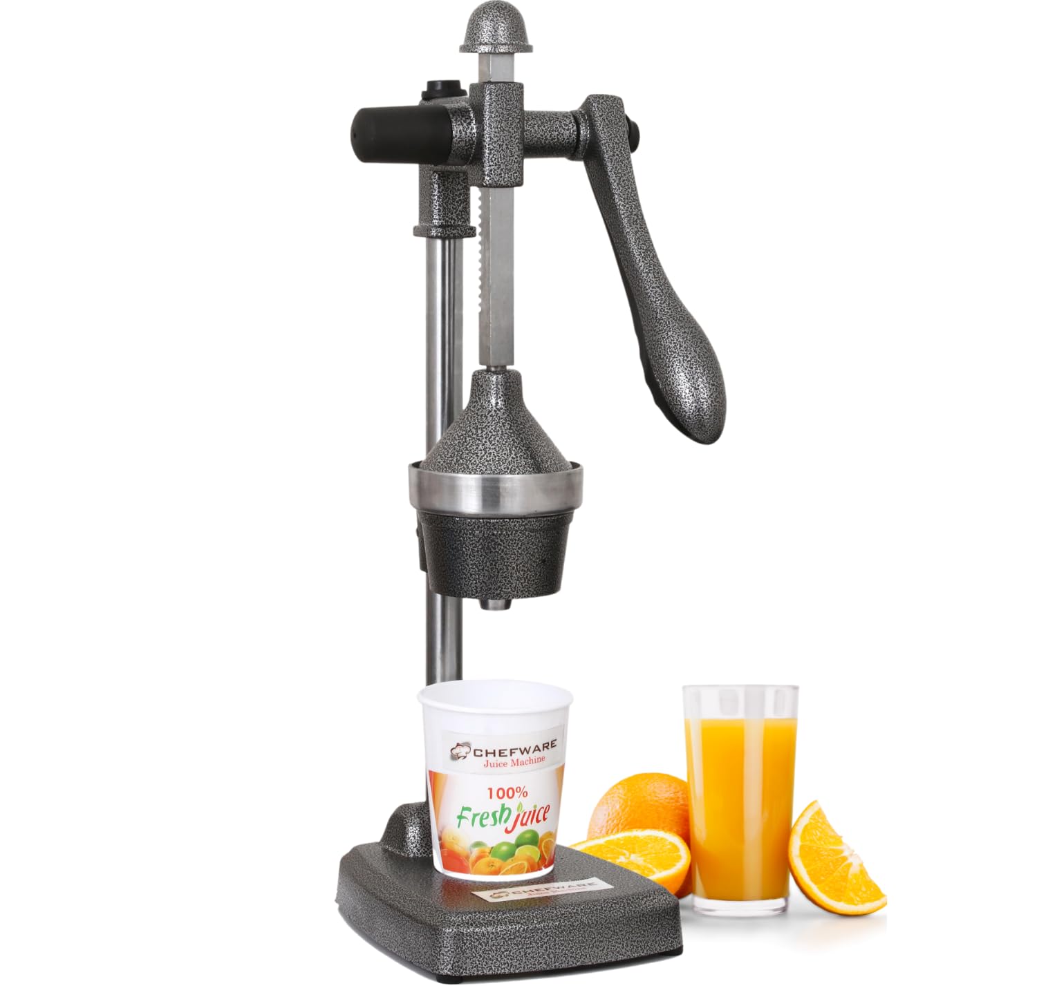 CHEFWARE Aluminum Instant Hand Press Citrus Fruits and Vegetable Juicer, Big, Black,100% Made In India (Juice Pro Antique Silver)