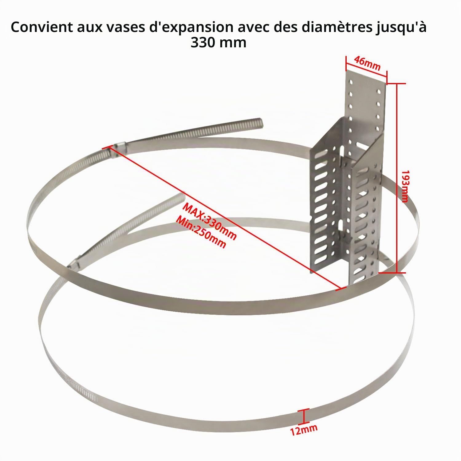 Support mural pour vase d'expansion sanitaire et chauffage fixation pour ballon d'eau chaude et pression kit complet universel avec bande de acier inoxydable serrage réglable (2 pcs)