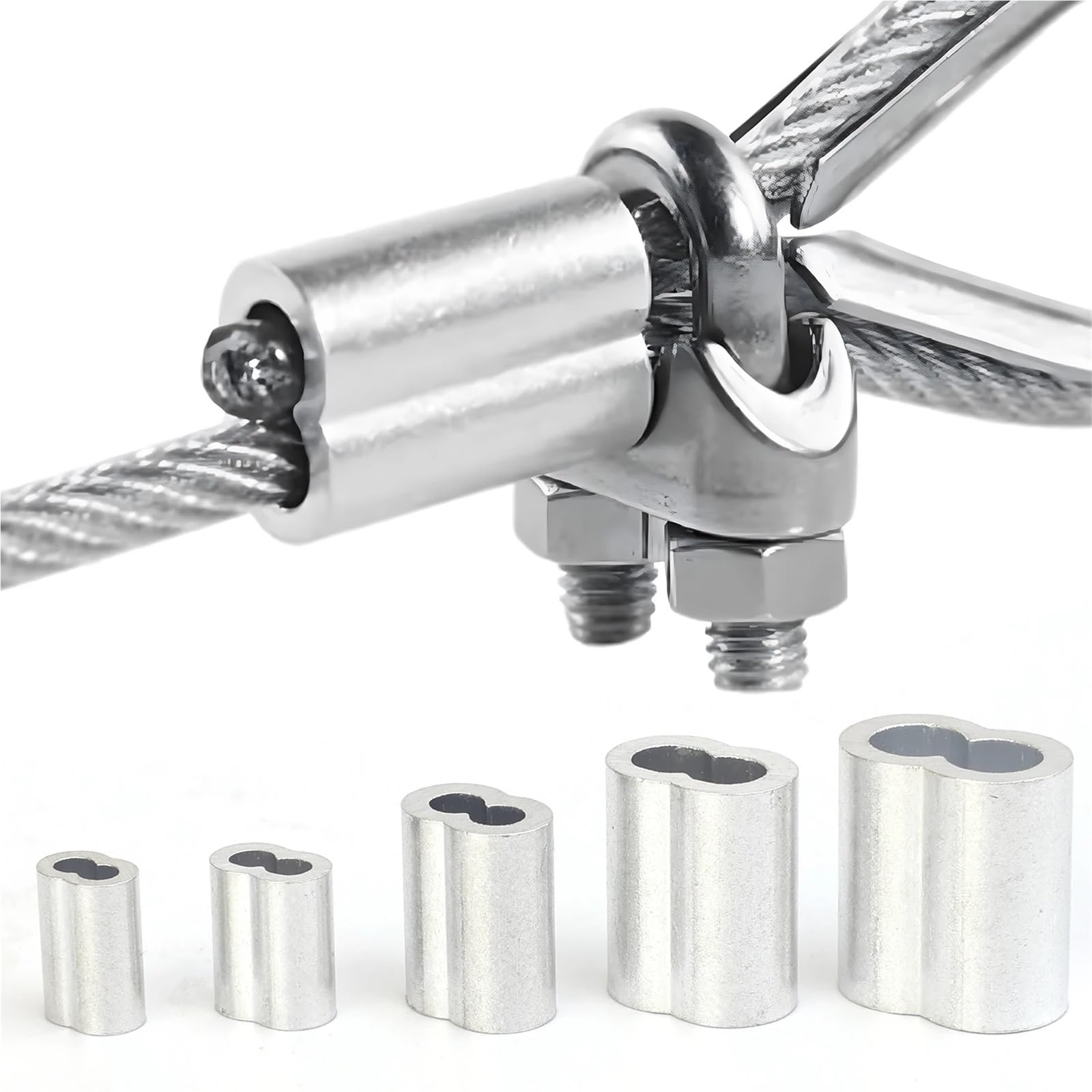 200-10 pezzi anello a crimpare for cavo doppio foro fibbia in alluminio a forma di 8 fascette for filo di acciaio accessori hardware fissi Per Cavo, Funi(M4x200PCS)